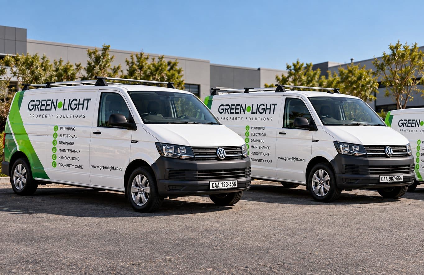 Two Green Light vans parked side by side.
