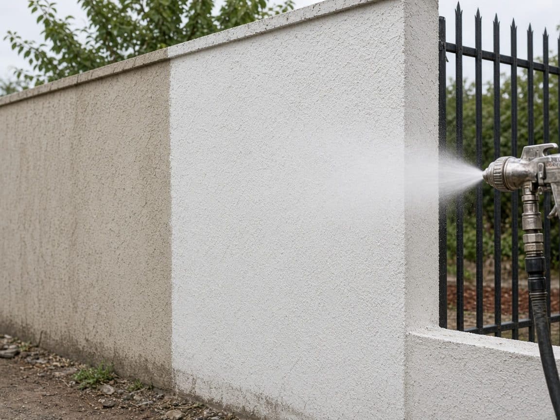 A boundary wall being spray-painted.