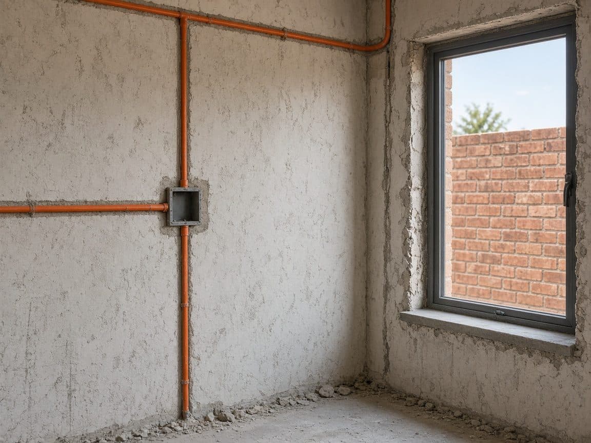 New electrical conduit on an unfinished wall during a renovation.
